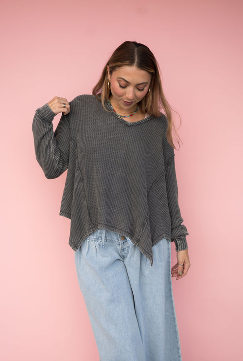 Oversized Mineral Wash Waffle Thermal: Charcoal