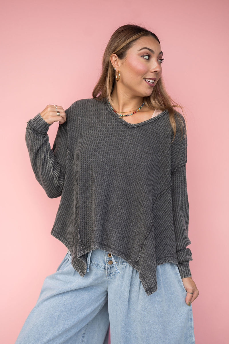 Oversized Mineral Wash Waffle Thermal: Charcoal