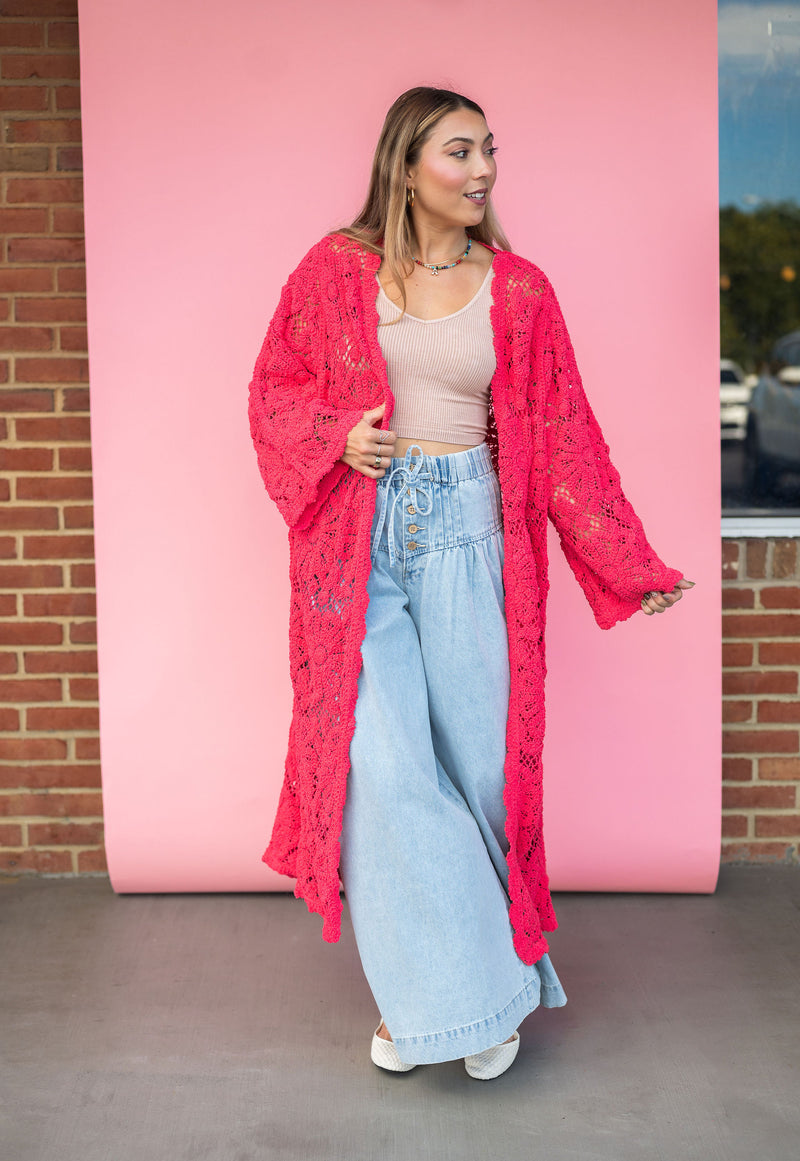 POL Sunset Bloom Crochet Cardigan