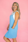 Back to It Wave Ribbed Stretch Overall Dress: Blue