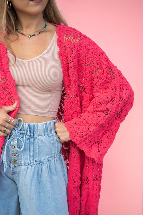 POL Sunset Bloom Crochet Cardigan