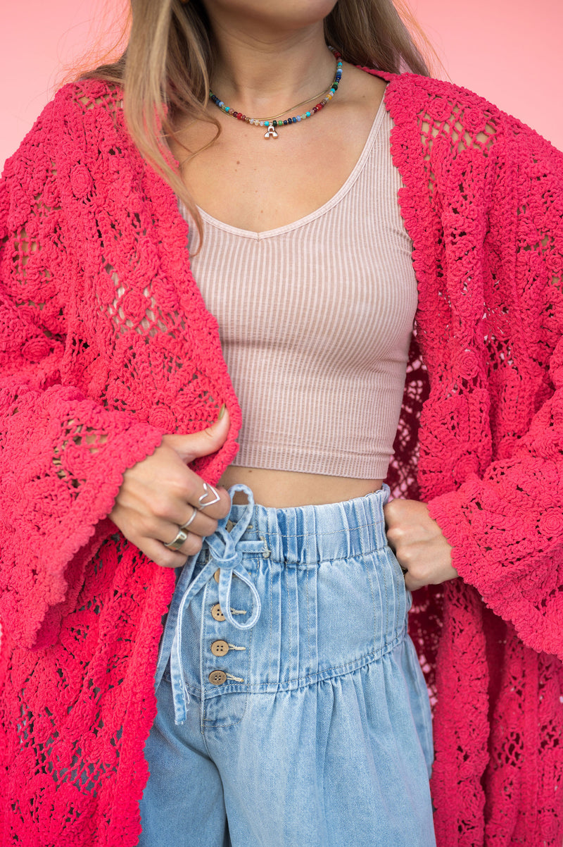 POL Sunset Bloom Crochet Cardigan