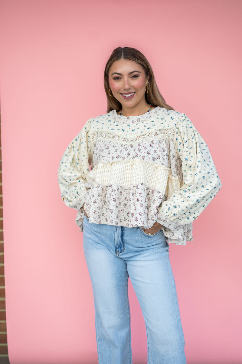 POL Love & Pearls Floral Sweater