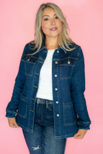 Judy Blue Dark Wash Denim Utility Side Slit Jacket