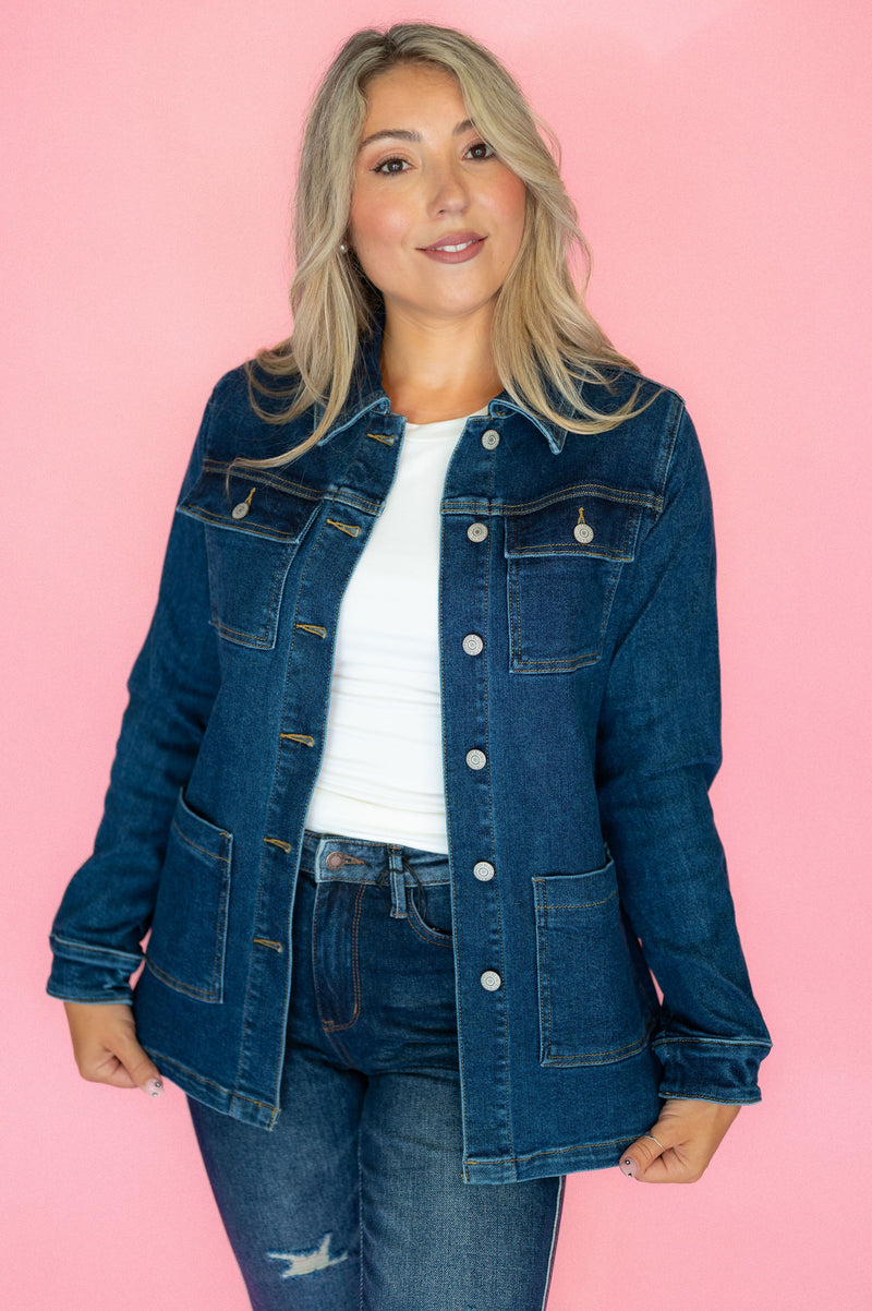 Judy Blue Dark Wash Denim Utility Side Slit Jacket