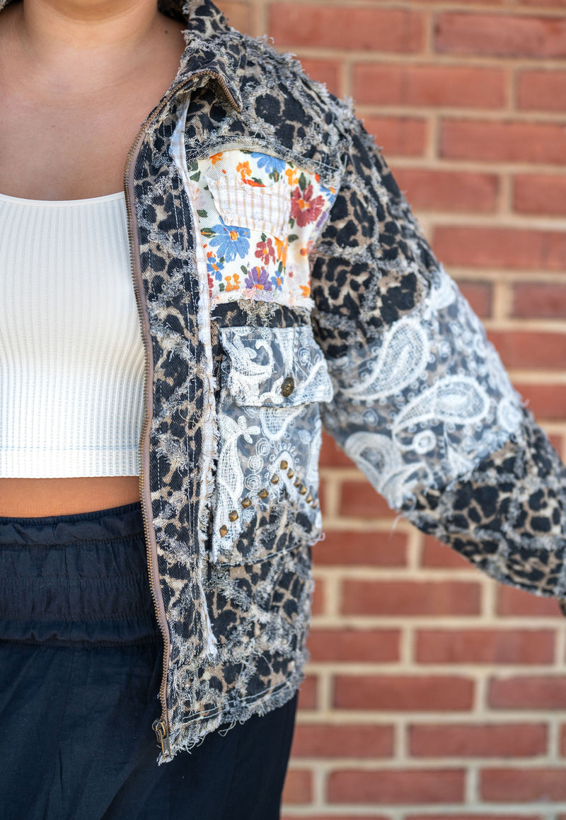 POL Leopard and Patchwork Jacket