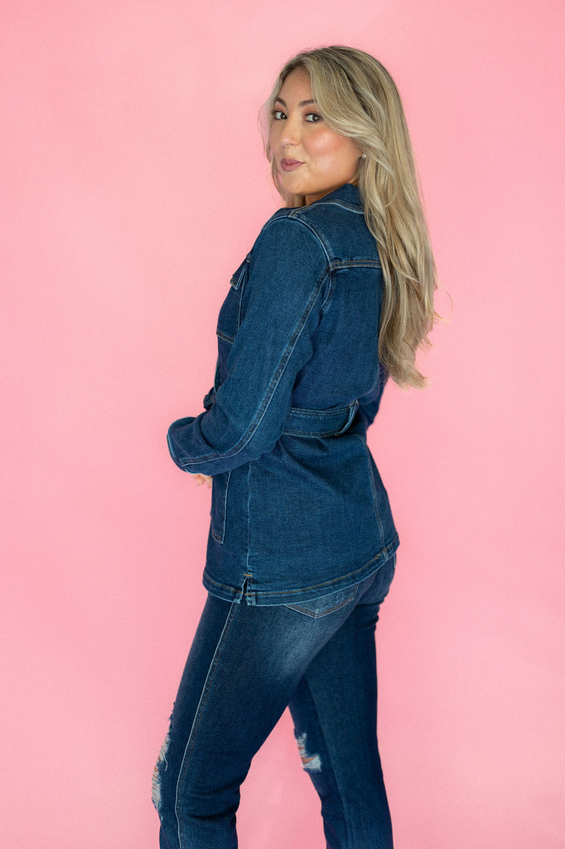 Judy Blue Dark Wash Denim Utility Side Slit Jacket