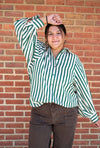 Cream and Green Striped Button Down