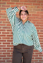 Cream and Green Striped Button Down