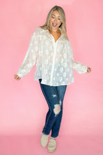 Cream Floral Burnout Blouse