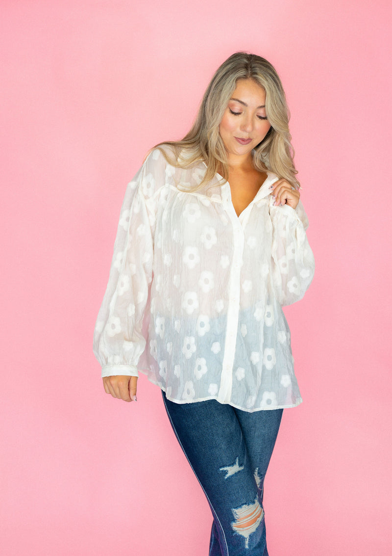 Cream Floral Burnout Blouse