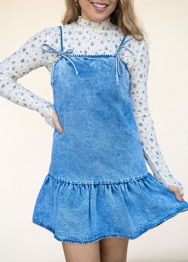 Mesh Blue Floral Layering Top