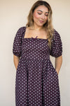 Chocolate Dot Puff Sleeve Midi Dress