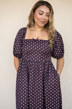 Chocolate Dot Puff Sleeve Midi Dress