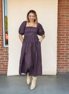 Chocolate Dot Puff Sleeve Midi Dress