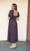 Chocolate Dot Puff Sleeve Midi Dress