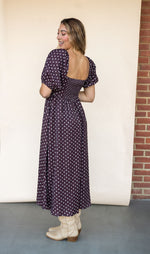 Chocolate Dot Puff Sleeve Midi Dress
