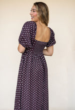 Chocolate Dot Puff Sleeve Midi Dress