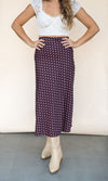 Chocolate Dot Satin Midi Skirt