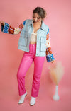 Judy Blue Pink Girl Tummy Control Vegan Leather Straight Jean