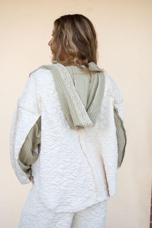 POL Cream Quilted Quarter Zip Hoodie