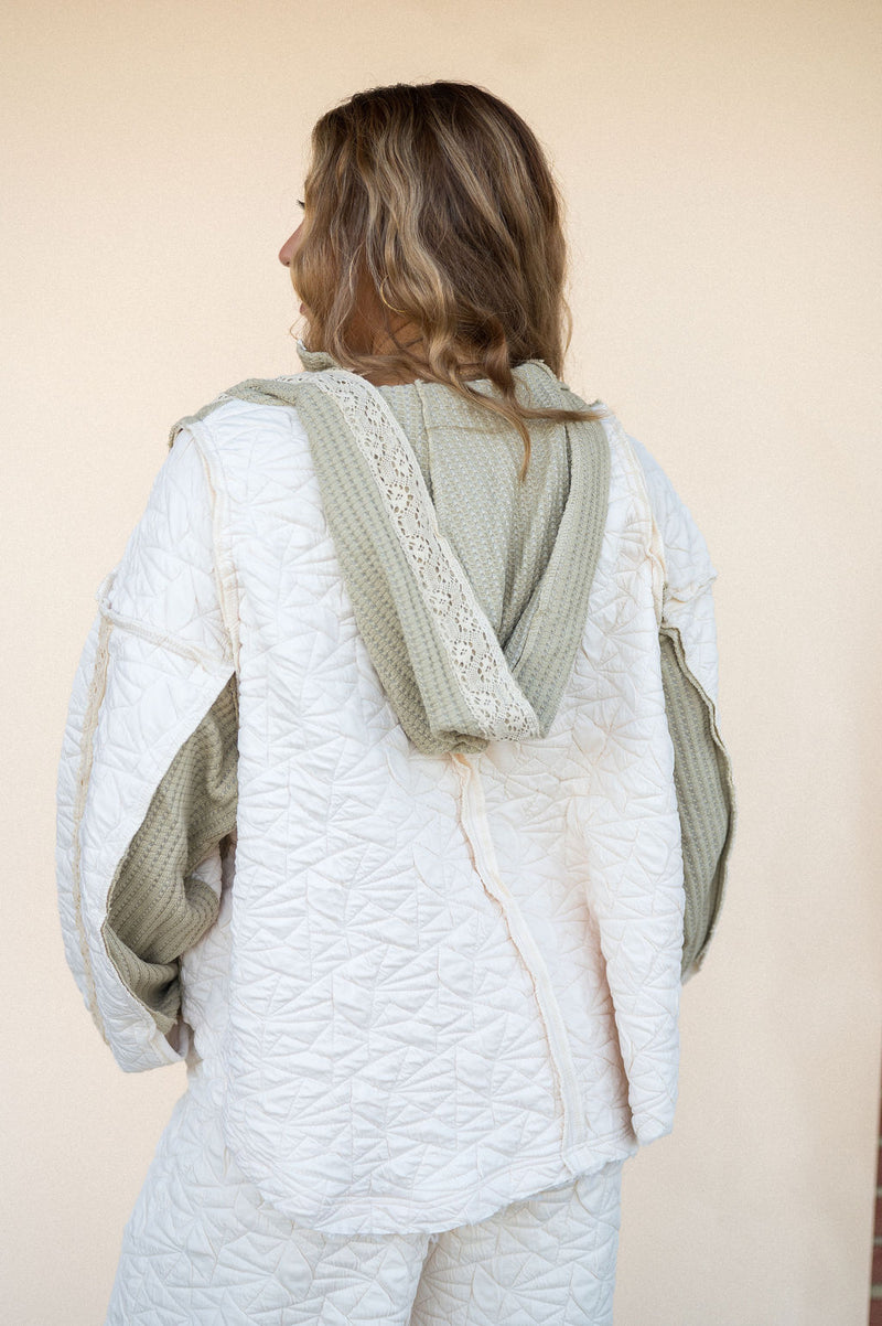 POL Cream Quilted Quarter Zip Hoodie