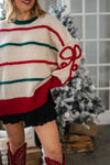 Stripe & Bow Holiday Sweater