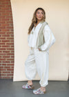 POL Cream Quilted Quarter Zip Hoodie