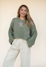 POL Boho Star Hooded Sweater - Olive