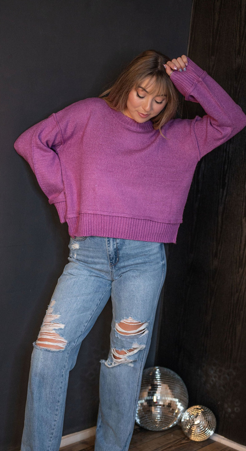 Staple Knitted Cropped Sweater: Plum Candy