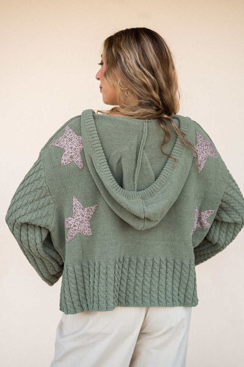 POL Boho Star Hooded Sweater - Olive