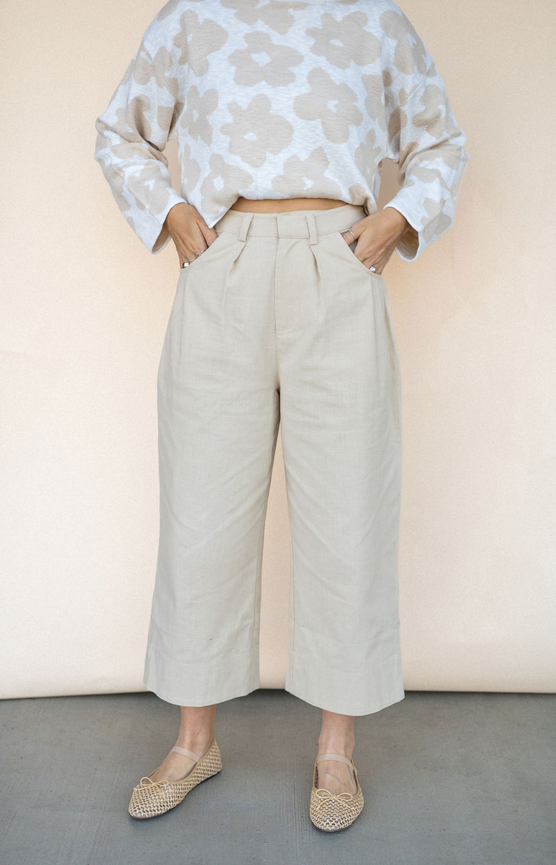Mid Rise Wide Leg Oatmeal Trouser