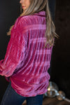 Oversized Velvet Button Down Shirt: Hibiscus