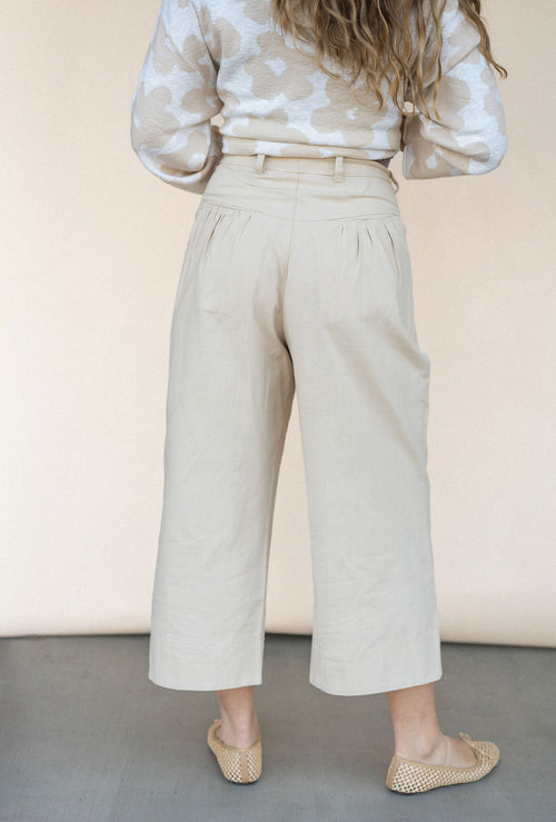 Mid Rise Wide Leg Oatmeal Trouser