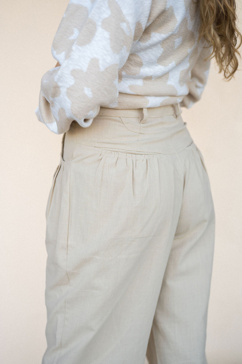 Mid Rise Wide Leg Oatmeal Trouser