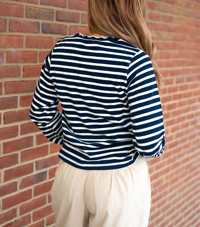 Call Me Navy Scalloped Long Sleeve