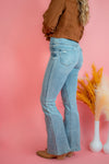 High Rise Pull On Flare Jeans