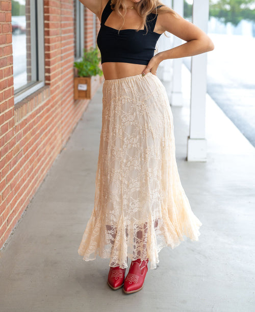 Vanilla Lace Petal Maxi Skirt
