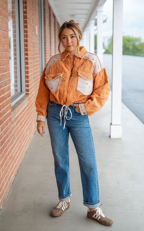 POL Quilted Lace Trucker Jacket