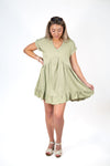 Sage Flowy V Neck Dress