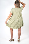 Sage Flowy V Neck Dress