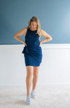 Navy Sleeveless Wrap Ribbon Tie Side Dress