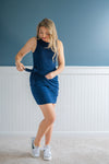 Navy Sleeveless Wrap Ribbon Tie Side Dress