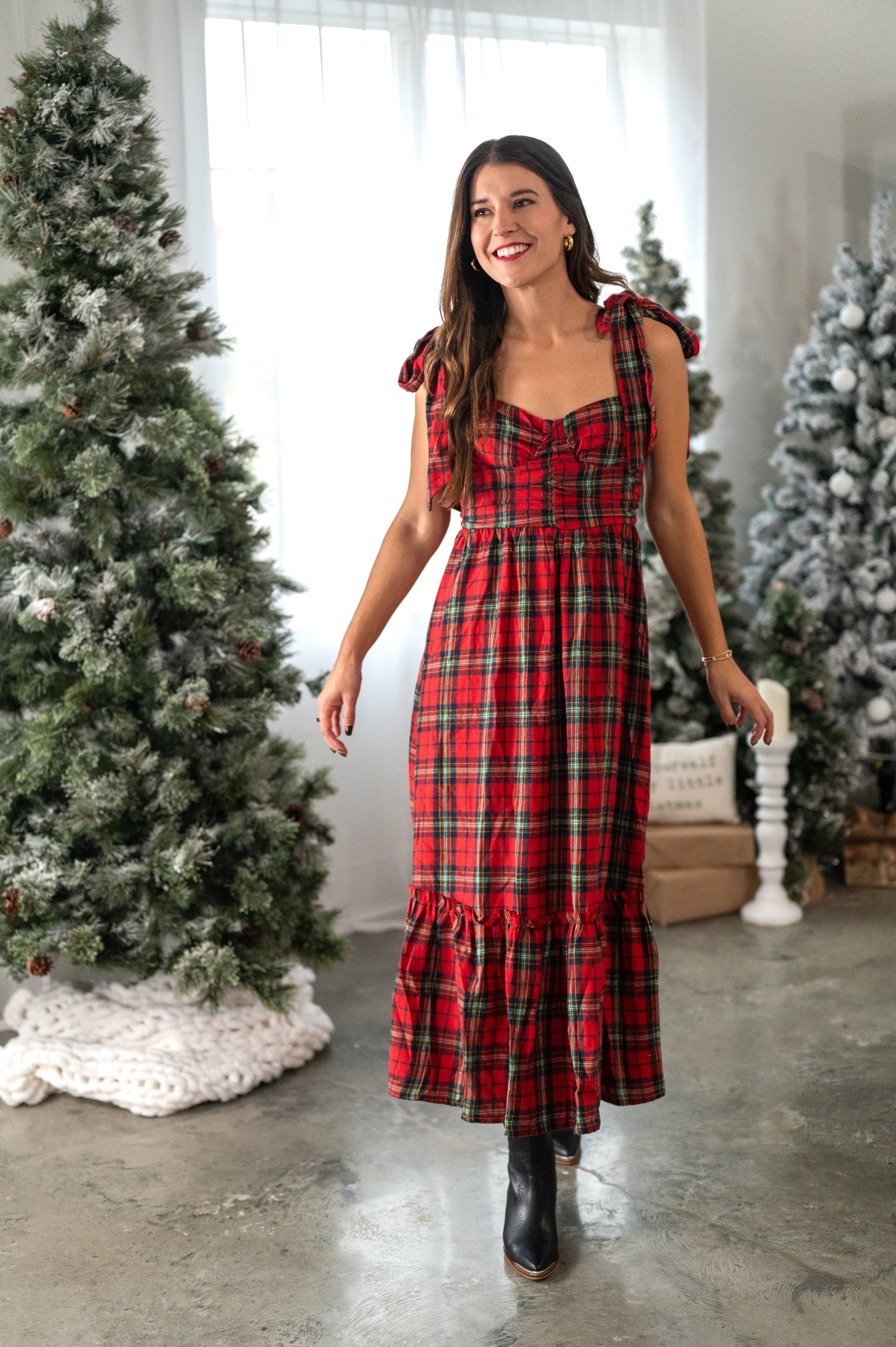 Christmas Queen Checkered Plaid Midi Dress XL