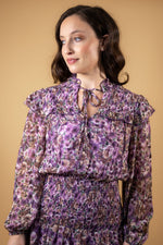 Very Violet Print Ruffle Smocked Dress