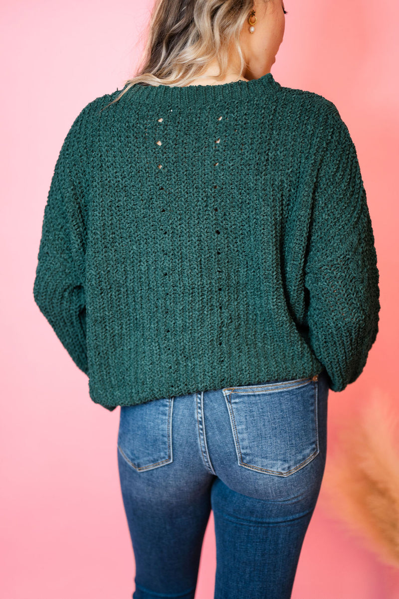 Cable Chenille Pullover Sweater: Forest Green