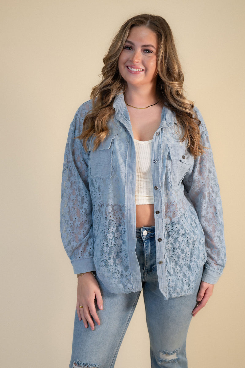 Sky Blue Lace Linen Shirt