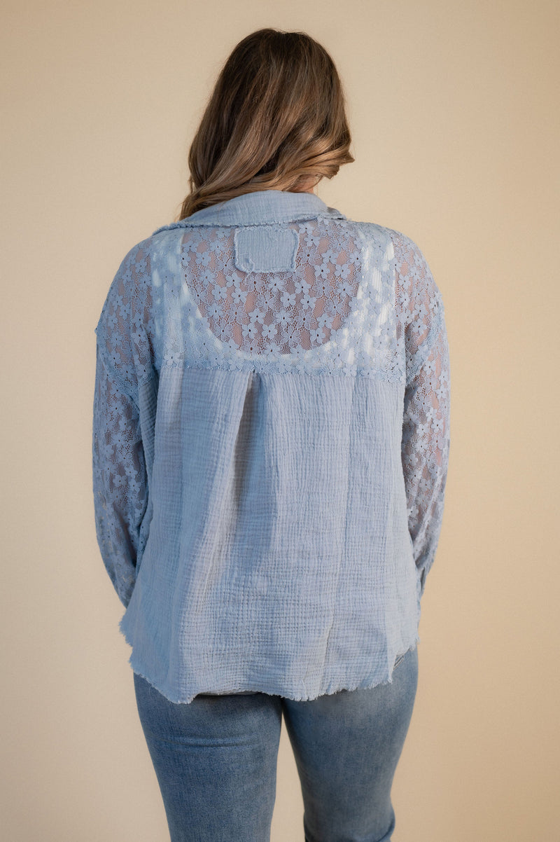 Sky Blue Lace Linen Shirt