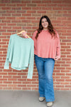 Round Neck Oversized Mineral Wash Waffle Thermal