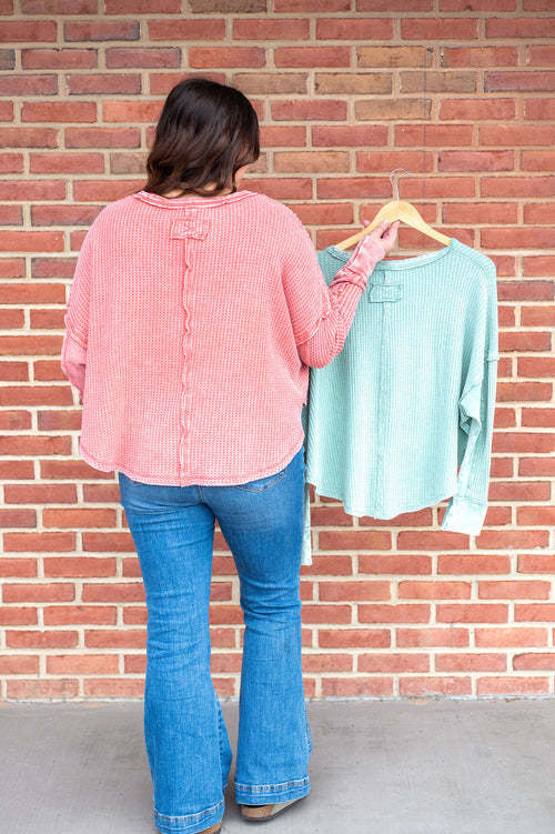 Round Neck Oversized Mineral Wash Waffle Thermal